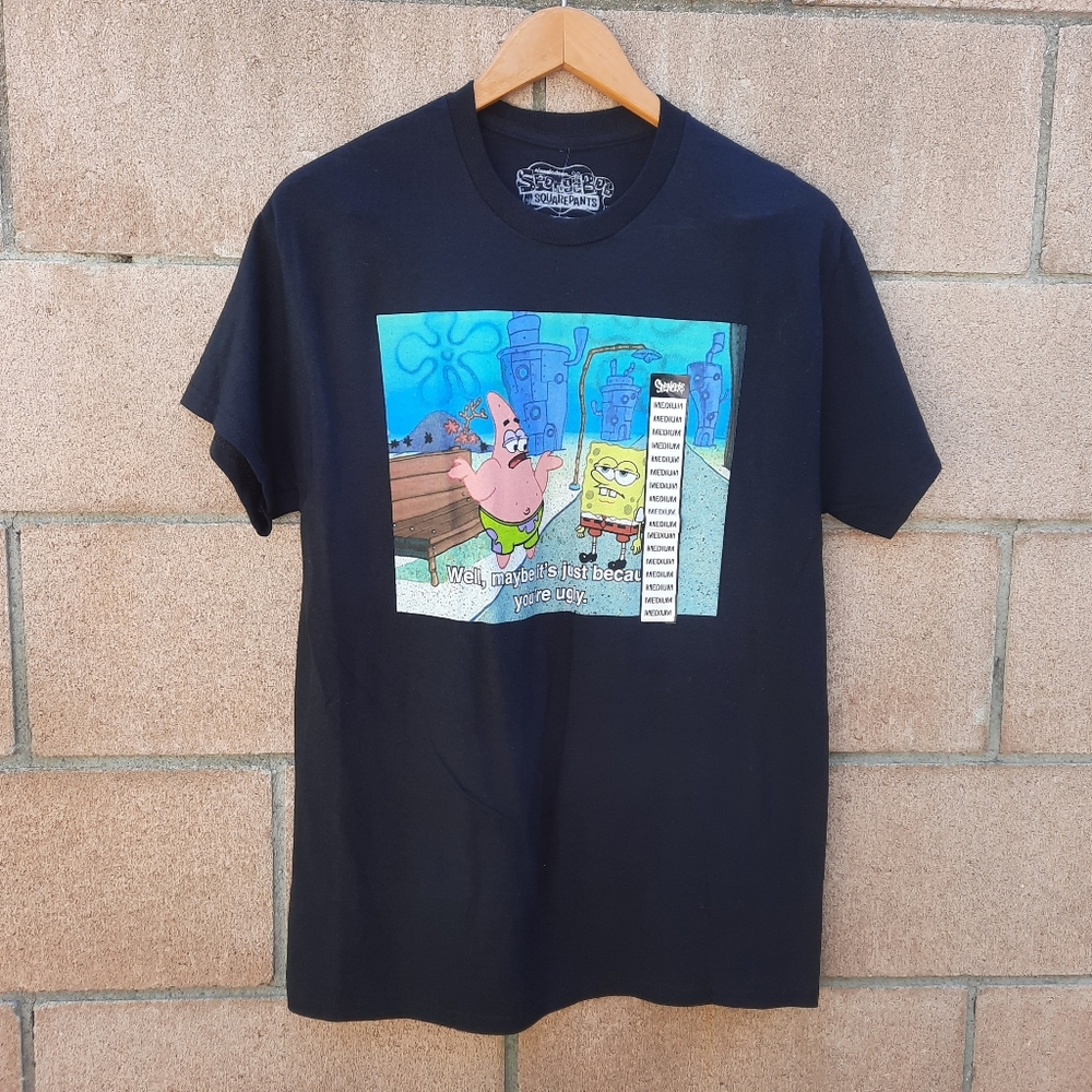 Spencers SpongeBob SquarePants You're Ugly Meme T-Shirt Size Medium Black NWT